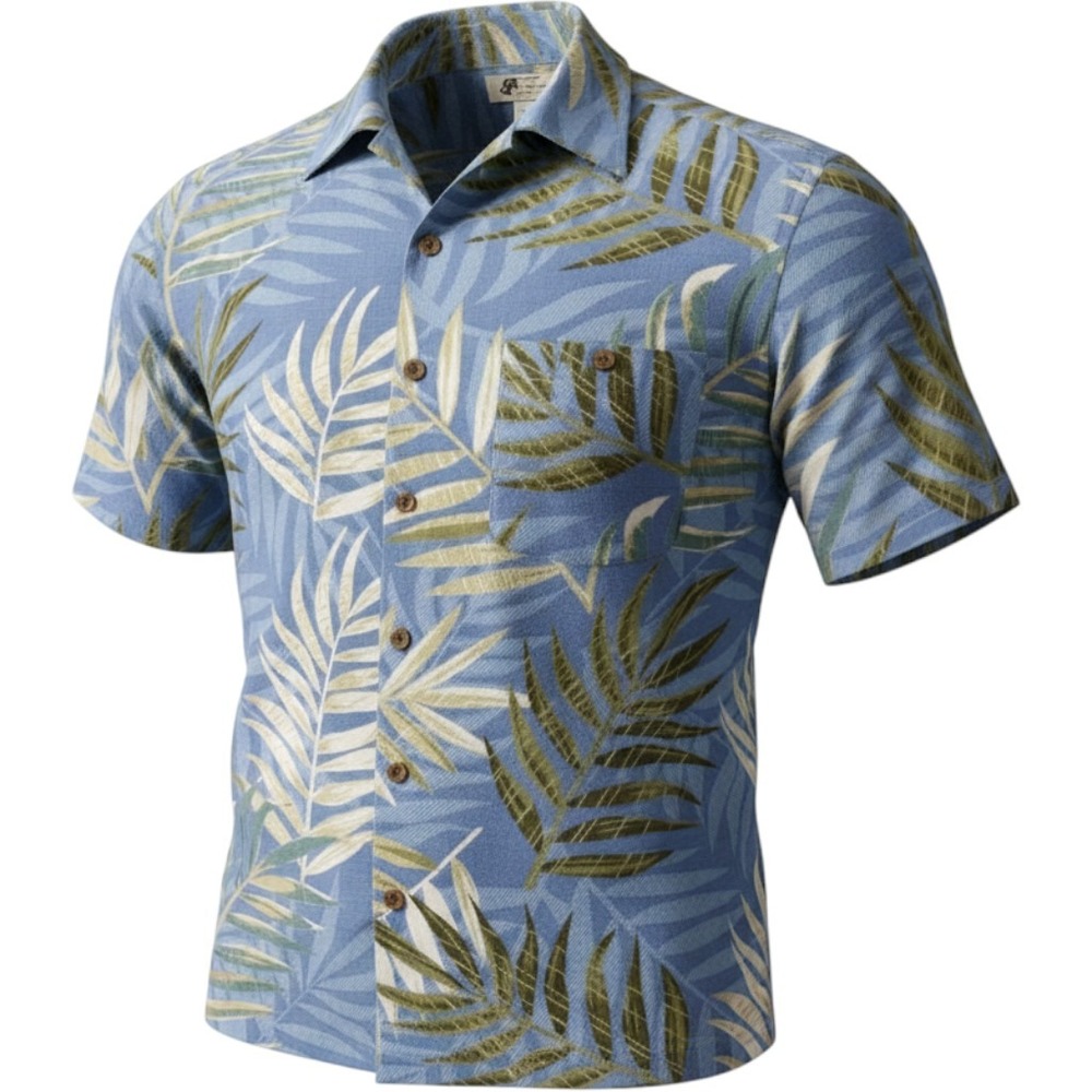 Joe Marlin Hawaiian Shirt Mens Large Island Blue Palms Short Sleeve Button Down